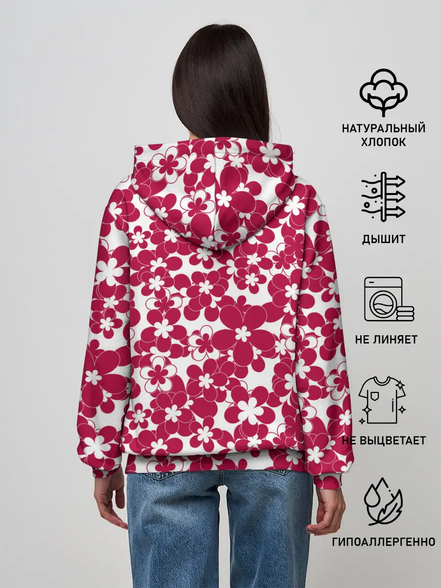 Женское худи / Бело-красный цветочный