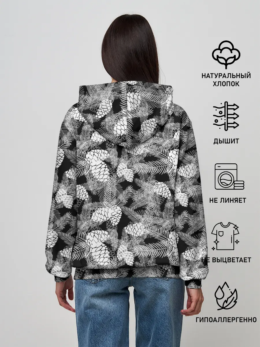 Женское худи / Черно-белый узор шишки