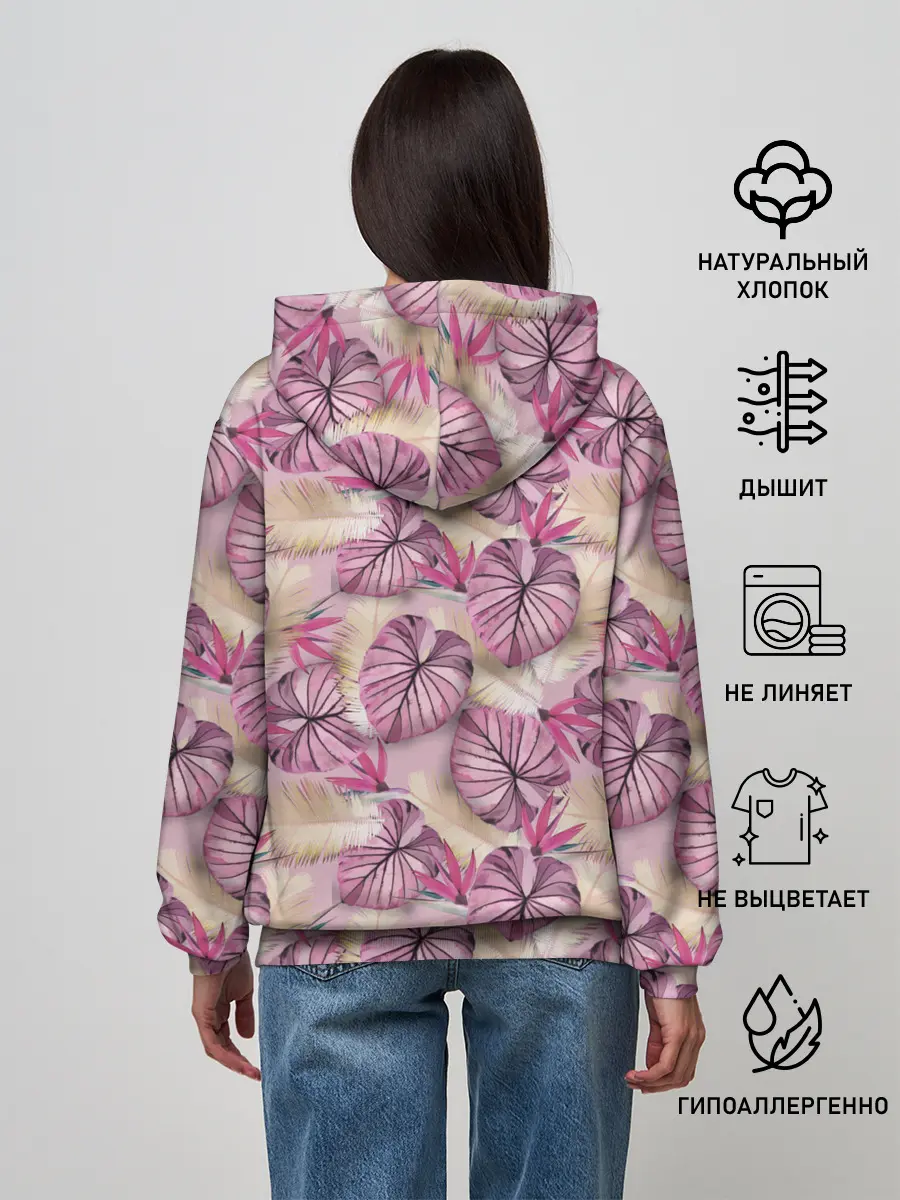 Женское худи / Розовый тропический узор