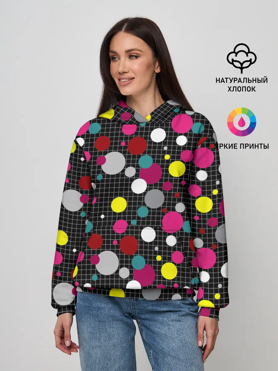 Женское худи / Разноцветный горох на черном