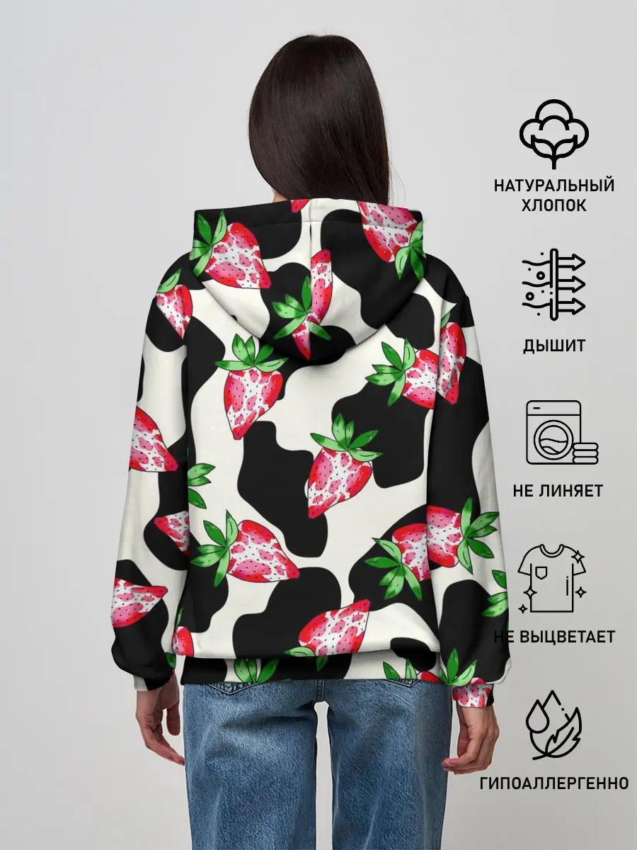 Женское худи / Клубника на коровьей шкуре