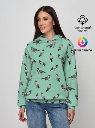 Женское худи / Голуби на зеленом