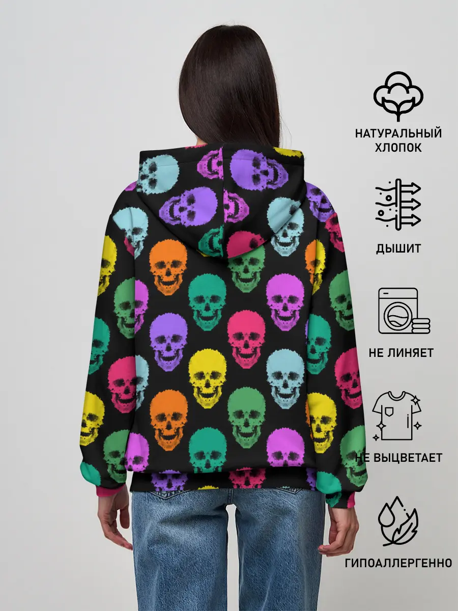 Женское худи / Разноцветные черепа . Готика