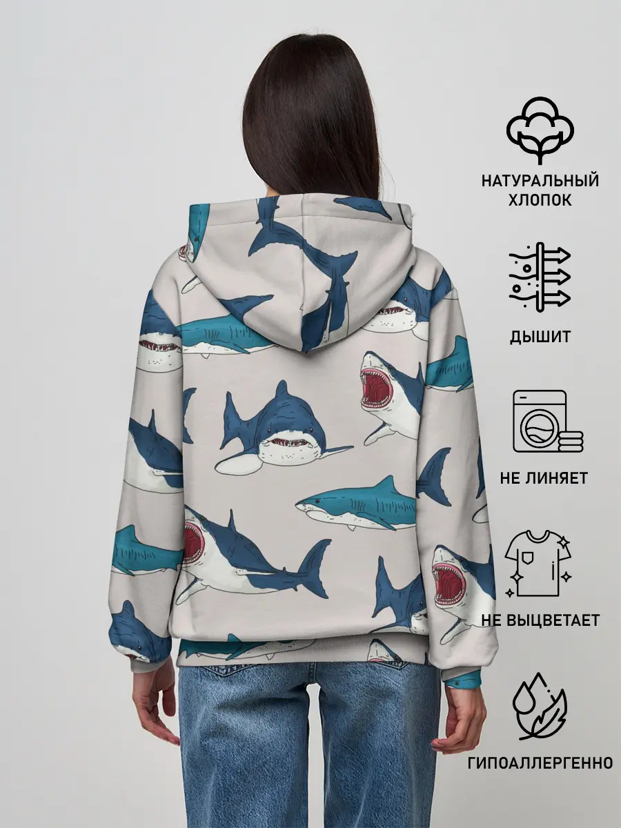 Женское худи / Кровожадные акулы паттерн