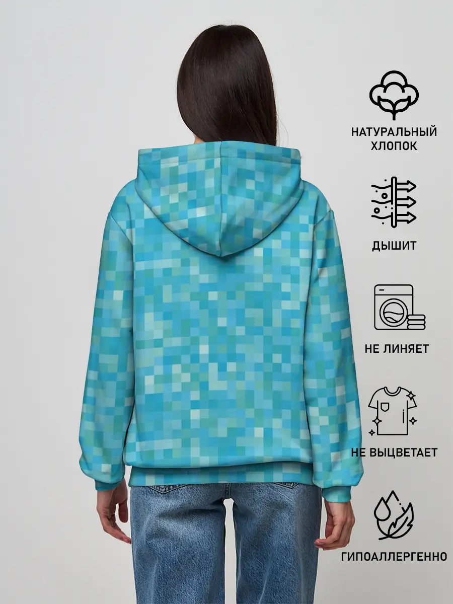 Женское худи / Бирюзовая пиксель абстракция