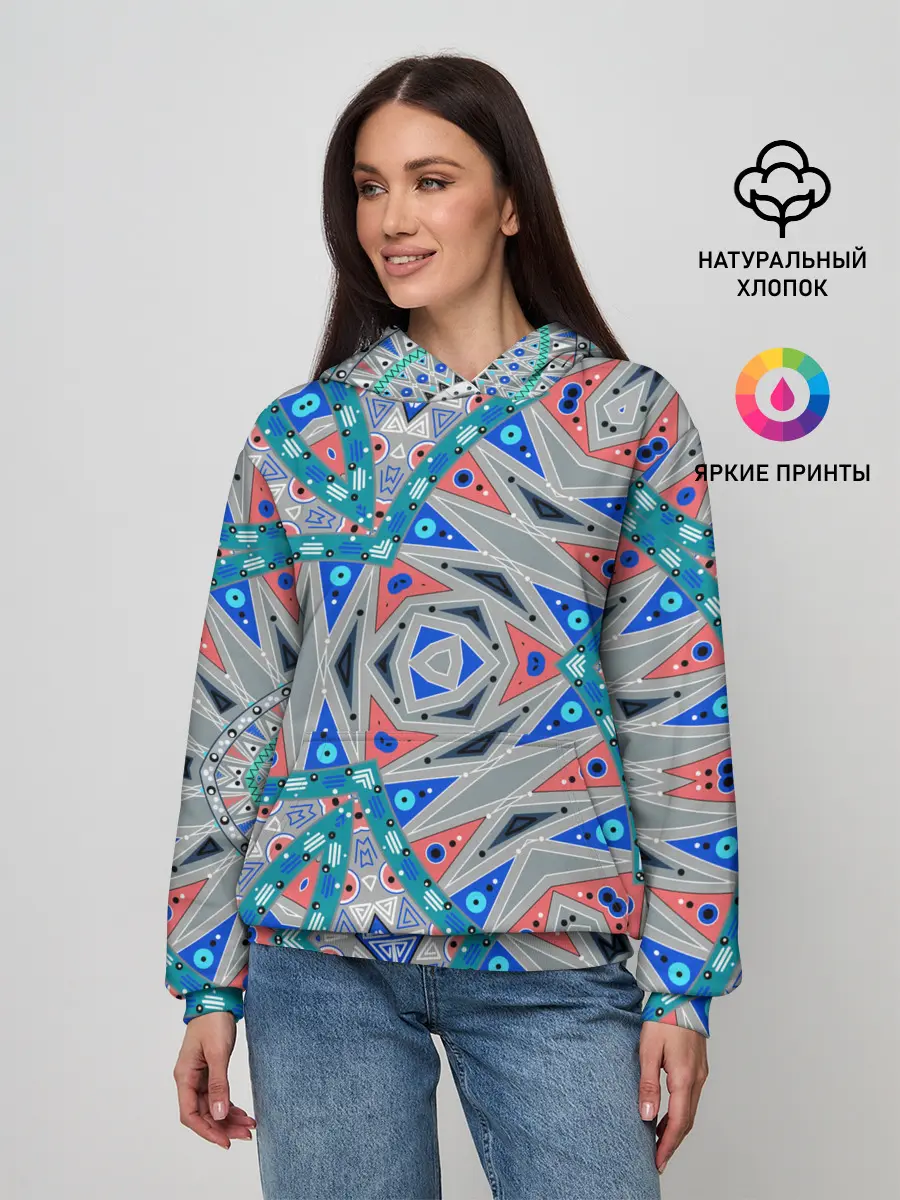 Женское худи / Серо-синий абстрактный узор