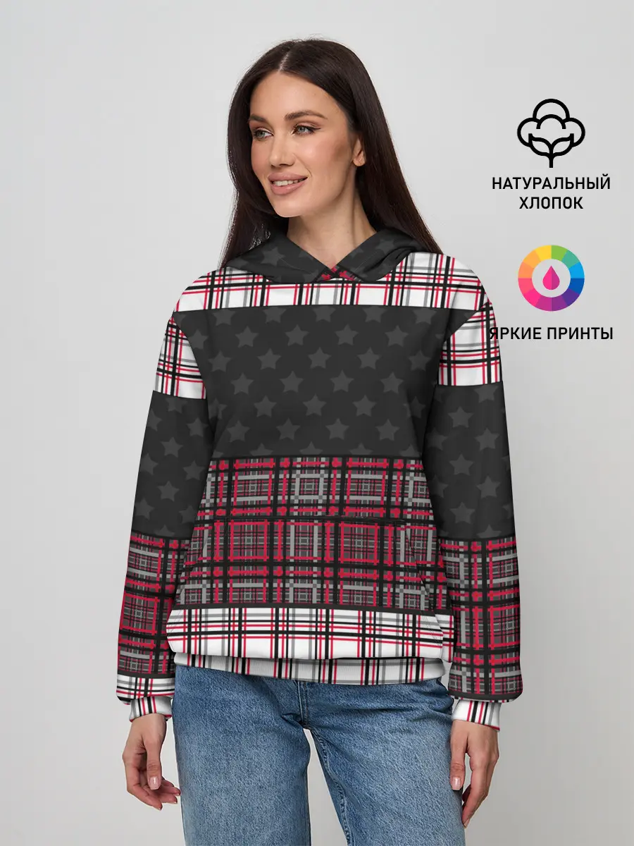 Женское худи / Комбинированный красно-серый