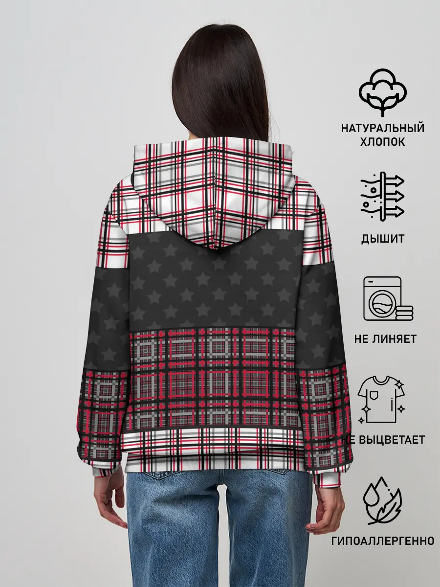 Женское худи / Комбинированный красно-серый