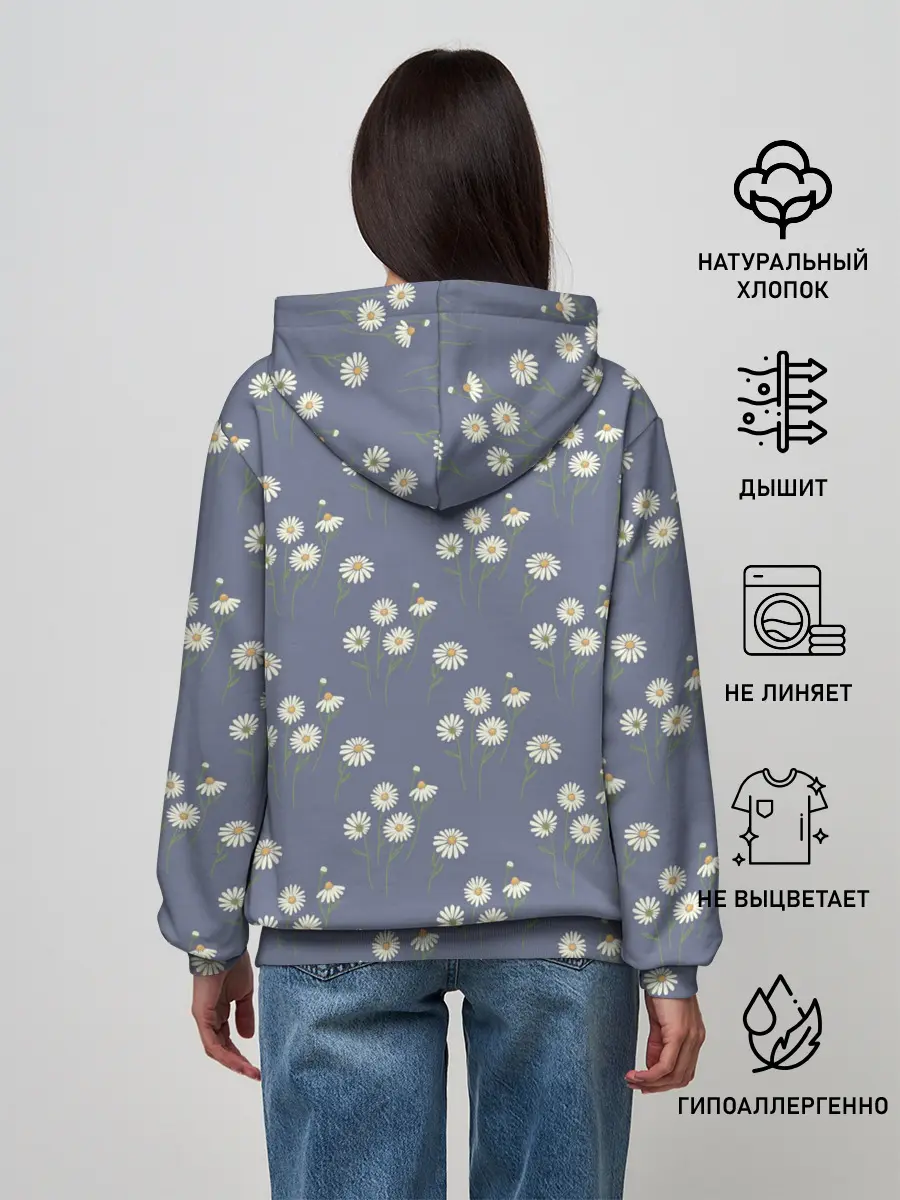 Женское худи / Ромашки на сером паттерн