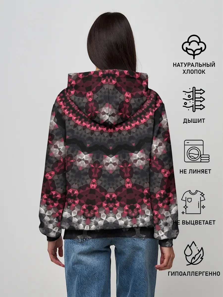 Женское худи / Красно-черный мозаичный узор