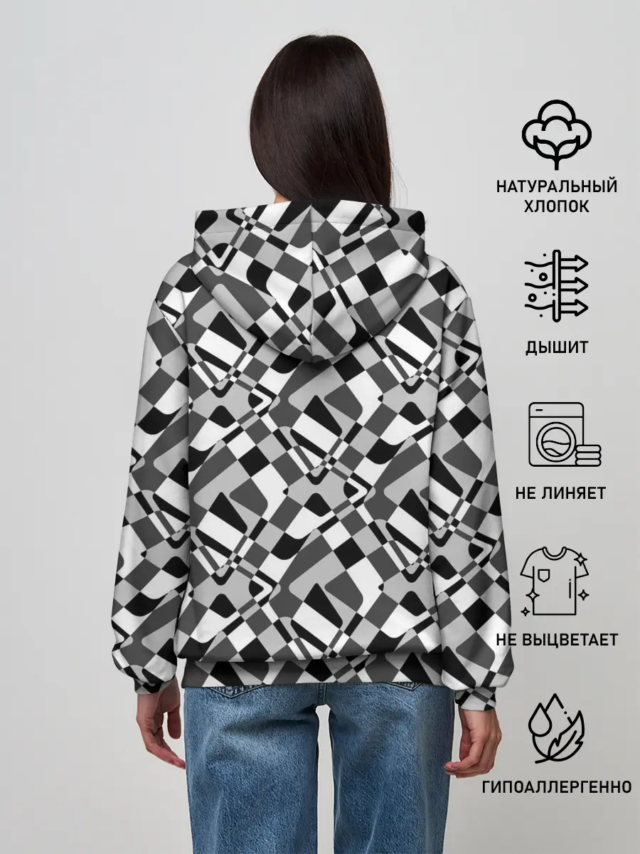 Женское худи / Черно-белый абстрактный узор