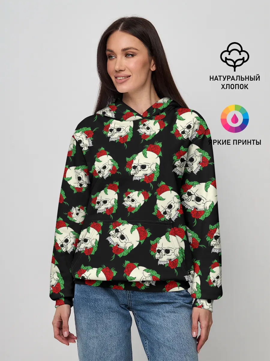 Женское худи / Черепа и розы / Skull and Roses