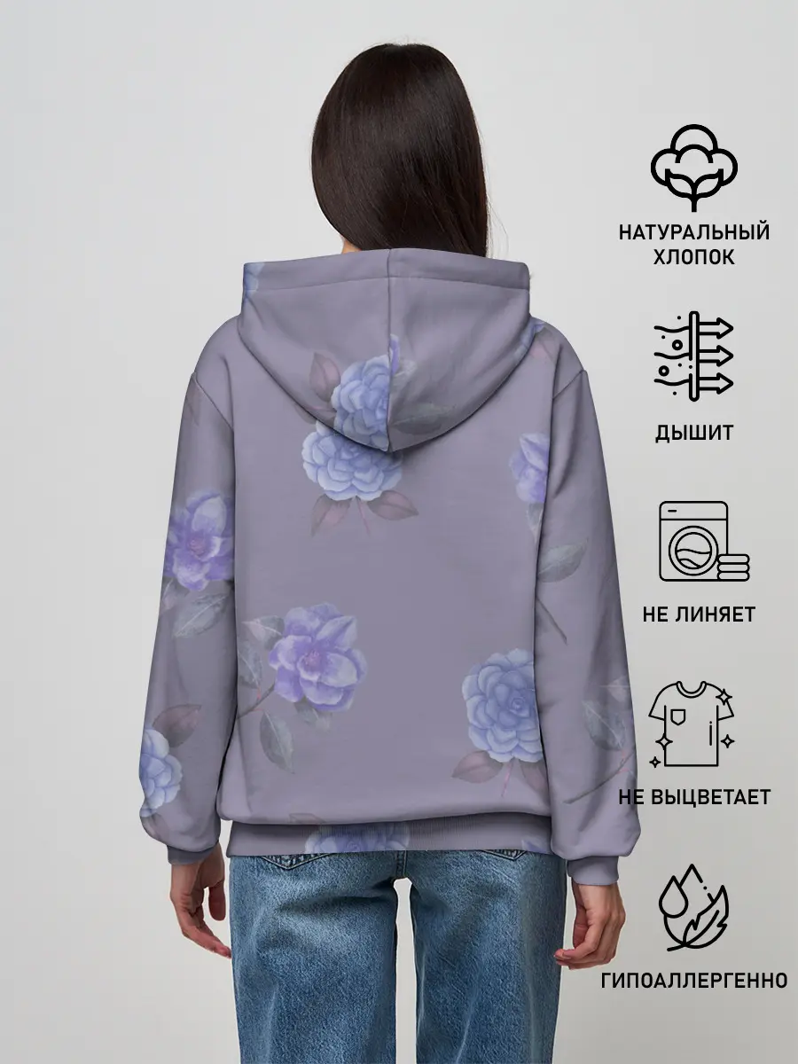 Женское худи / Голубые камелии на сером
