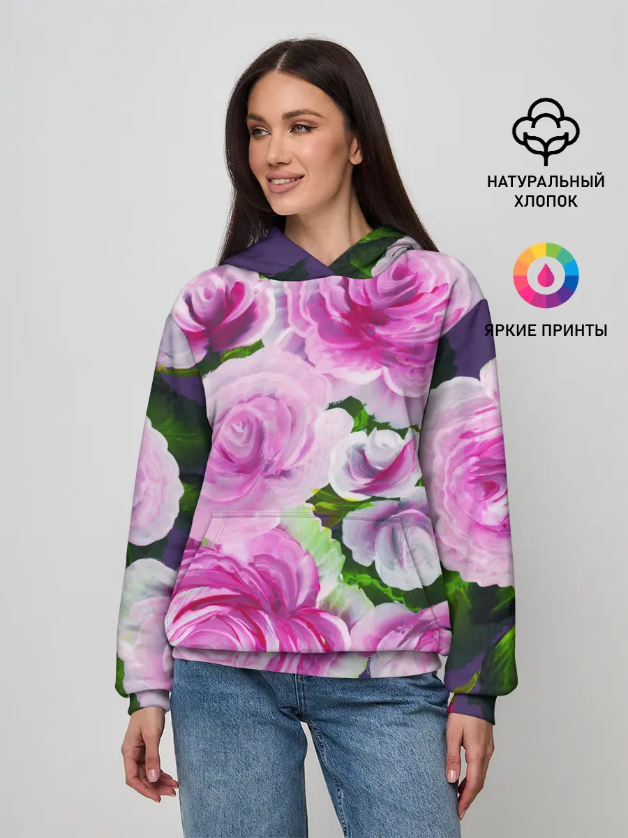 Женское худи / Цветы Розовые Розы красками