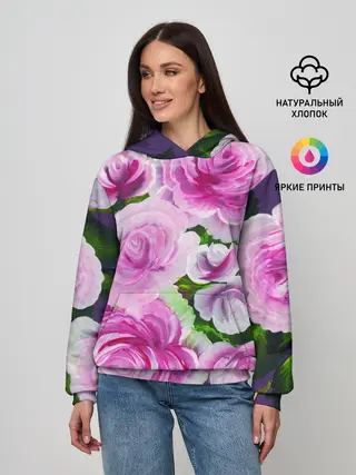 Женское худи / Цветы Розовые Розы красками