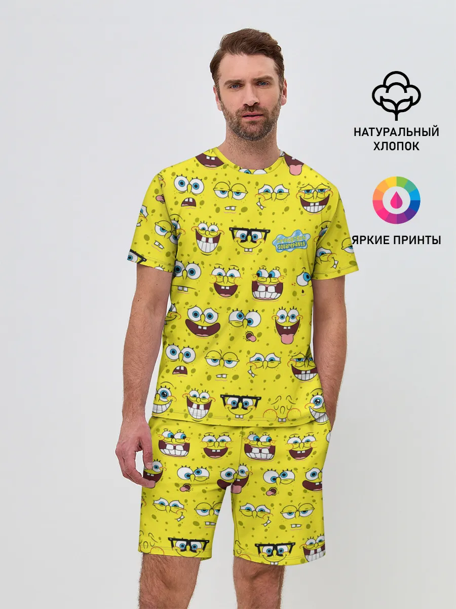 Мужской костюм с шортами / Губка Боб паттерн