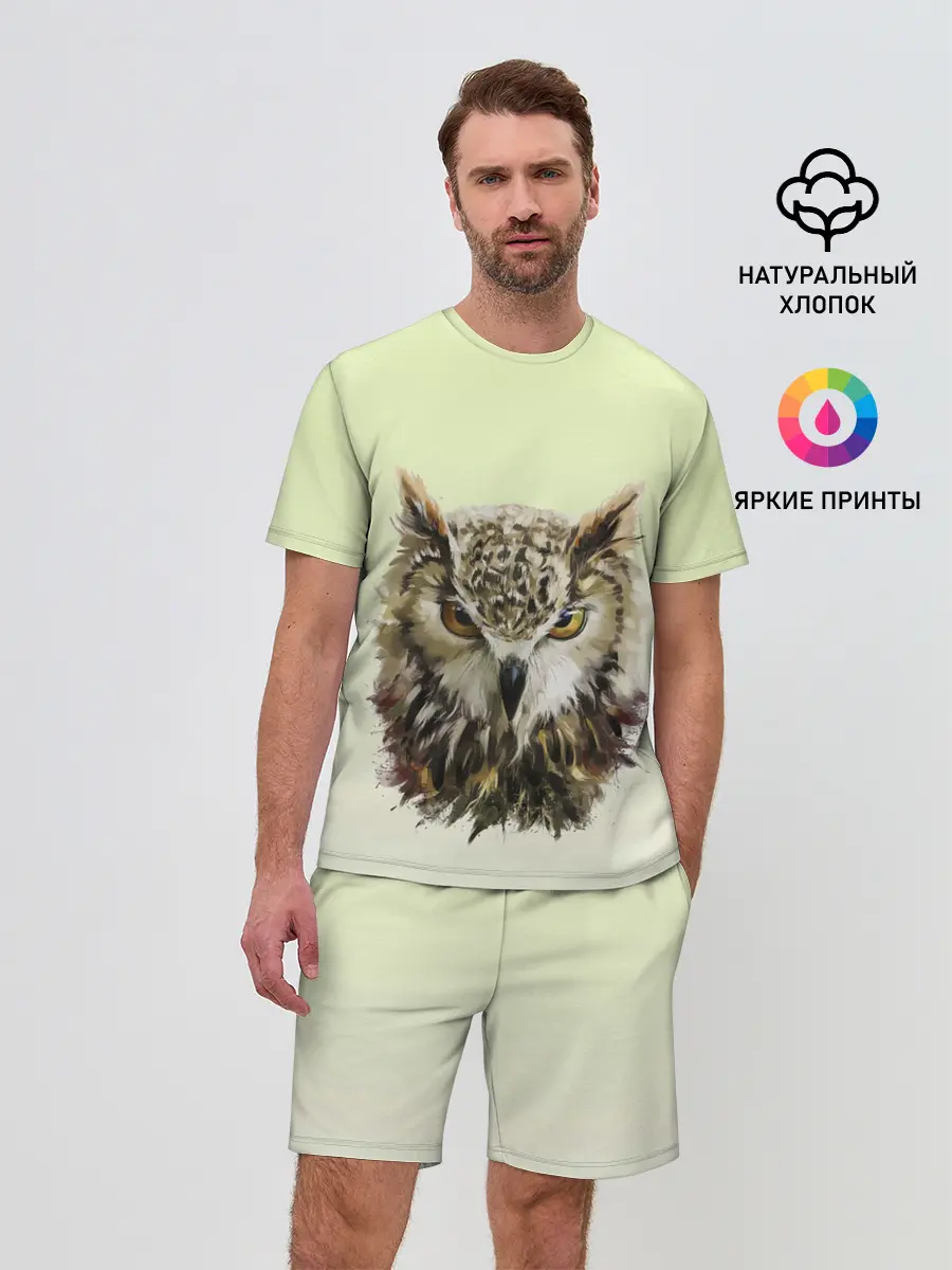 Мужской костюм с шортами / арт сова яркая