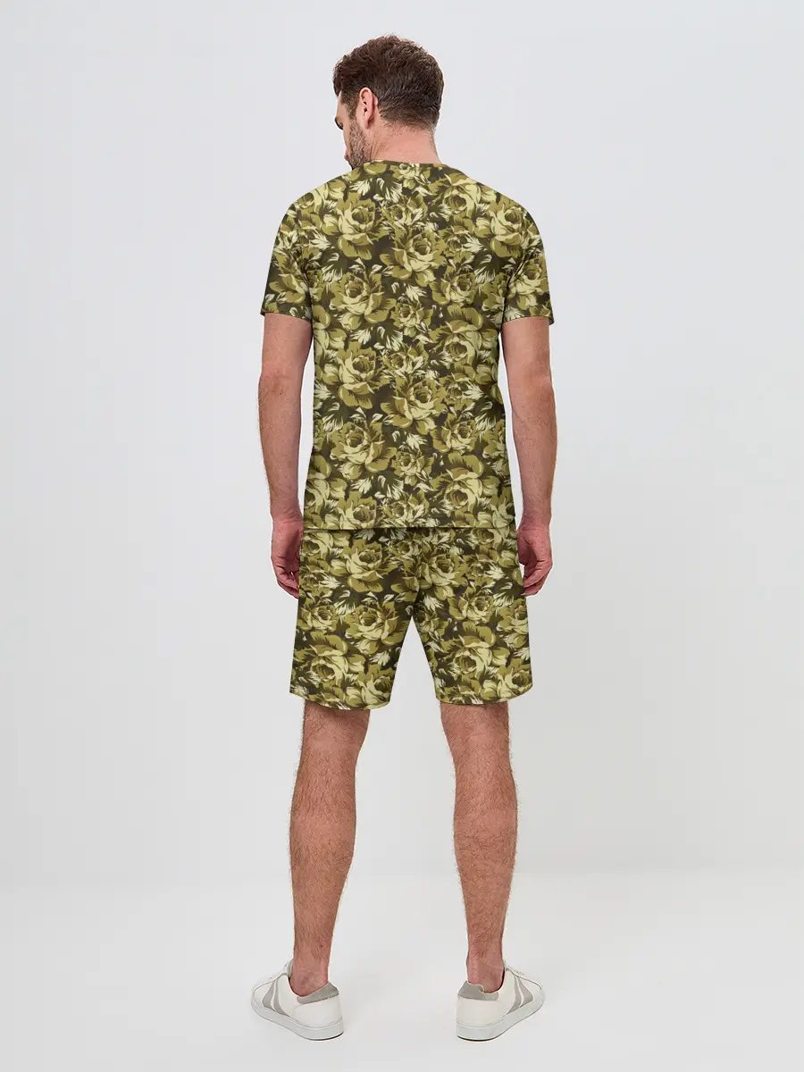 Мужской костюм с шортами / Золотой камуфляж из роз