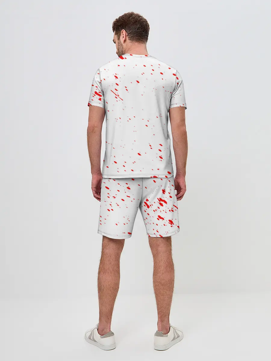 Мужской костюм с шортами / Логотип черный клевер с голубыми брызгами