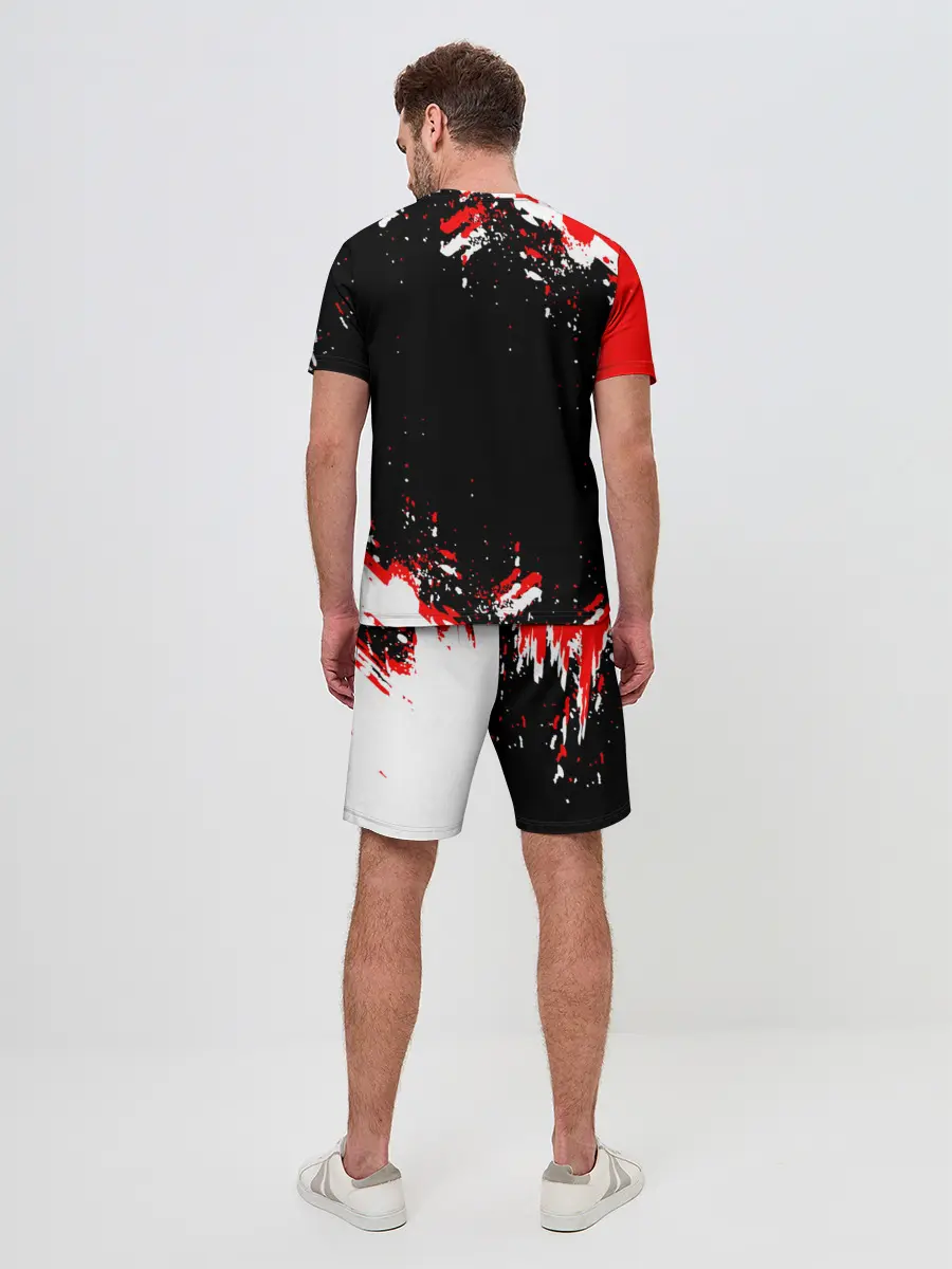 Мужской костюм с шортами / Черный Клевер с ярким красным куском