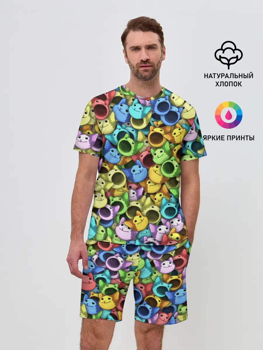 Мужской костюм с шортами / Цветные Поп Котики
