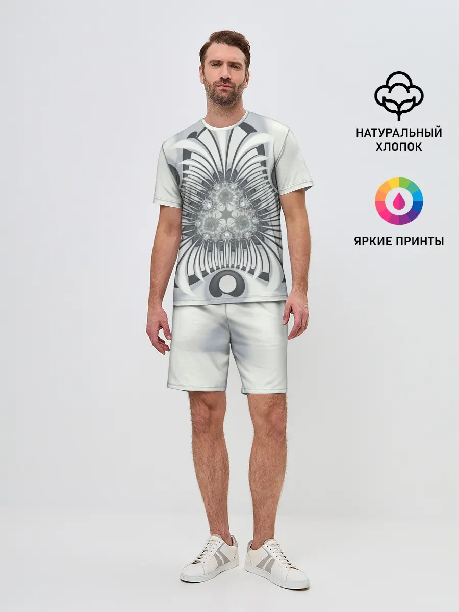 Мужской костюм с шортами / Серая абстракция