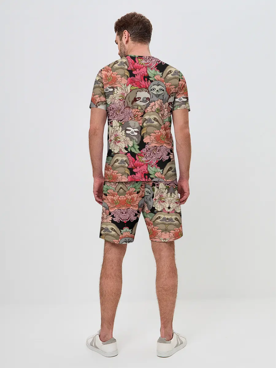 Мужской костюм с шортами / Ленивец & Цветочки