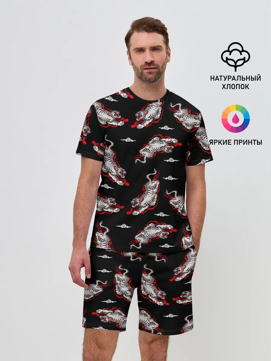 Мужской костюм с шортами / Японский стиль - тигры