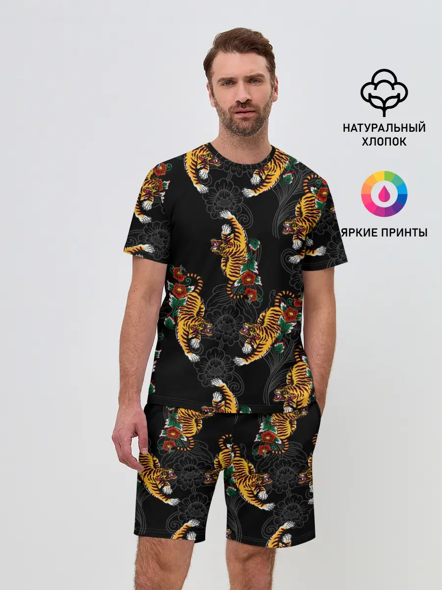 Мужской костюм с шортами / Японский стиль - тигры