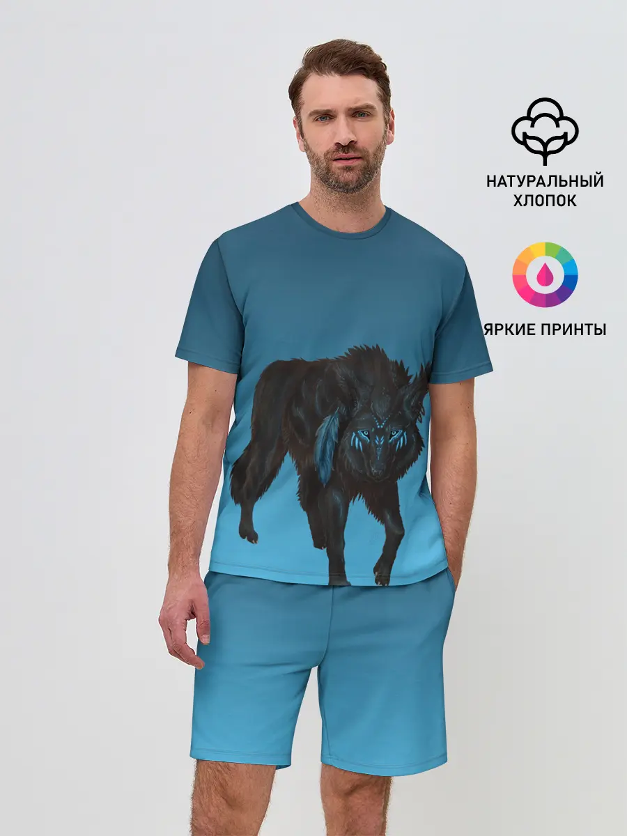 Мужской костюм с шортами / черный дух волка