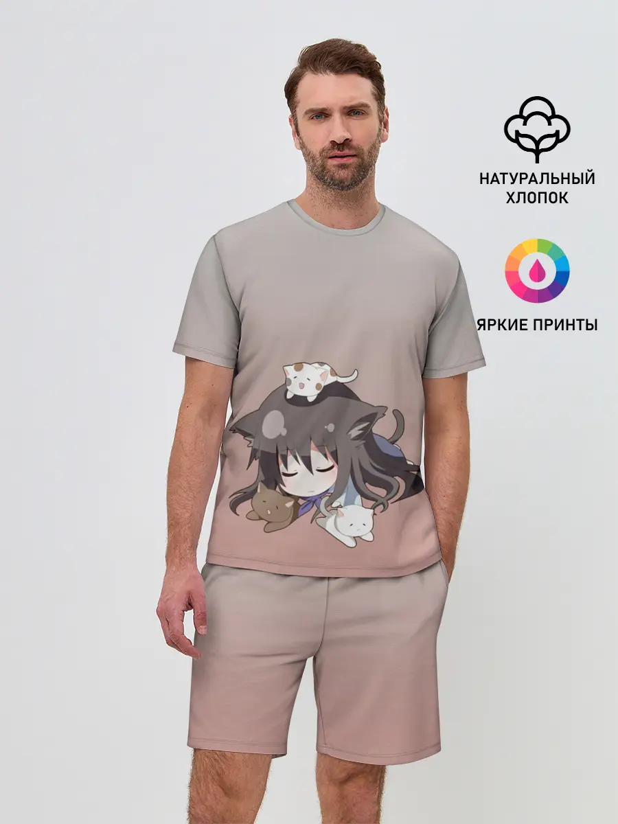 Мужской костюм с шортами / малышка спит ушки котики
