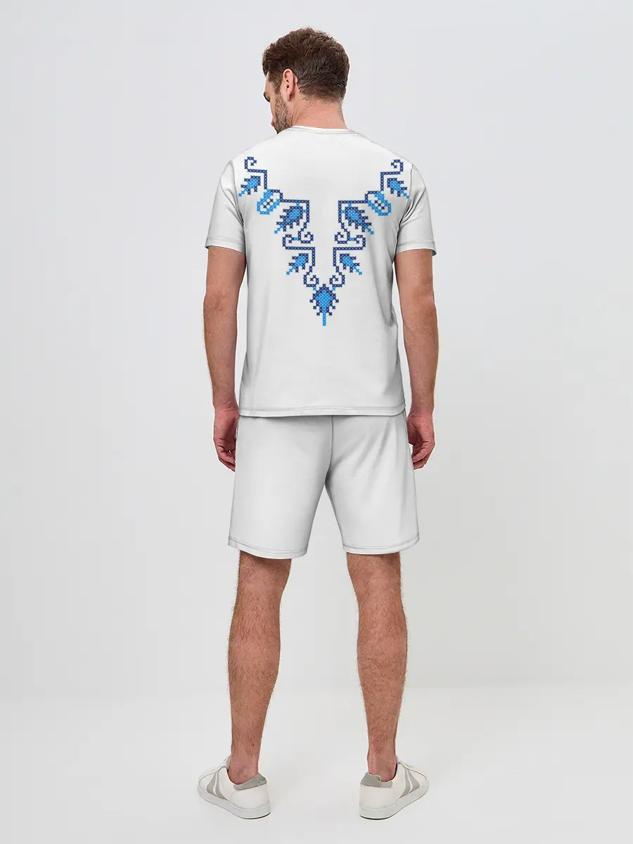 Мужской костюм с шортами / Славянский узор сине-голубой