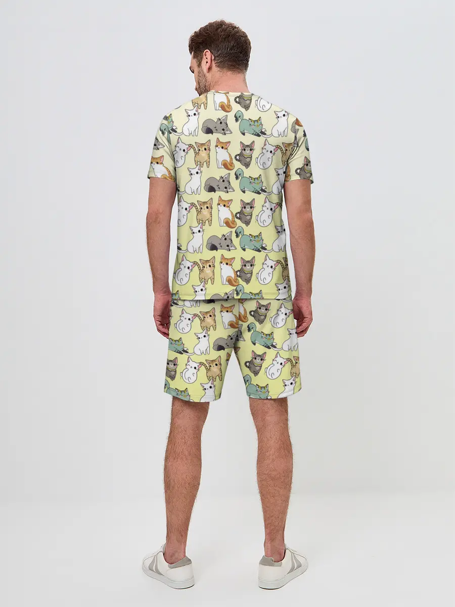Мужской костюм с шортами / мультяшные котики на желтом мя