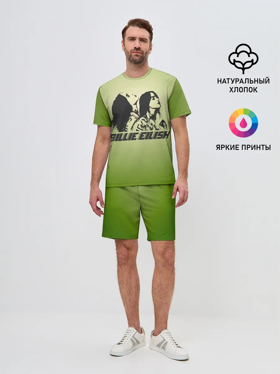Мужской костюм с шортами / Билли Айлиш на зеленом фоне