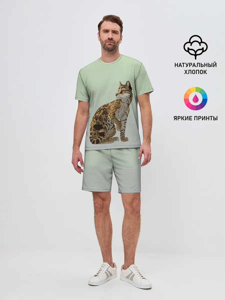 Мужской костюм с шортами / дикий кот оцелот