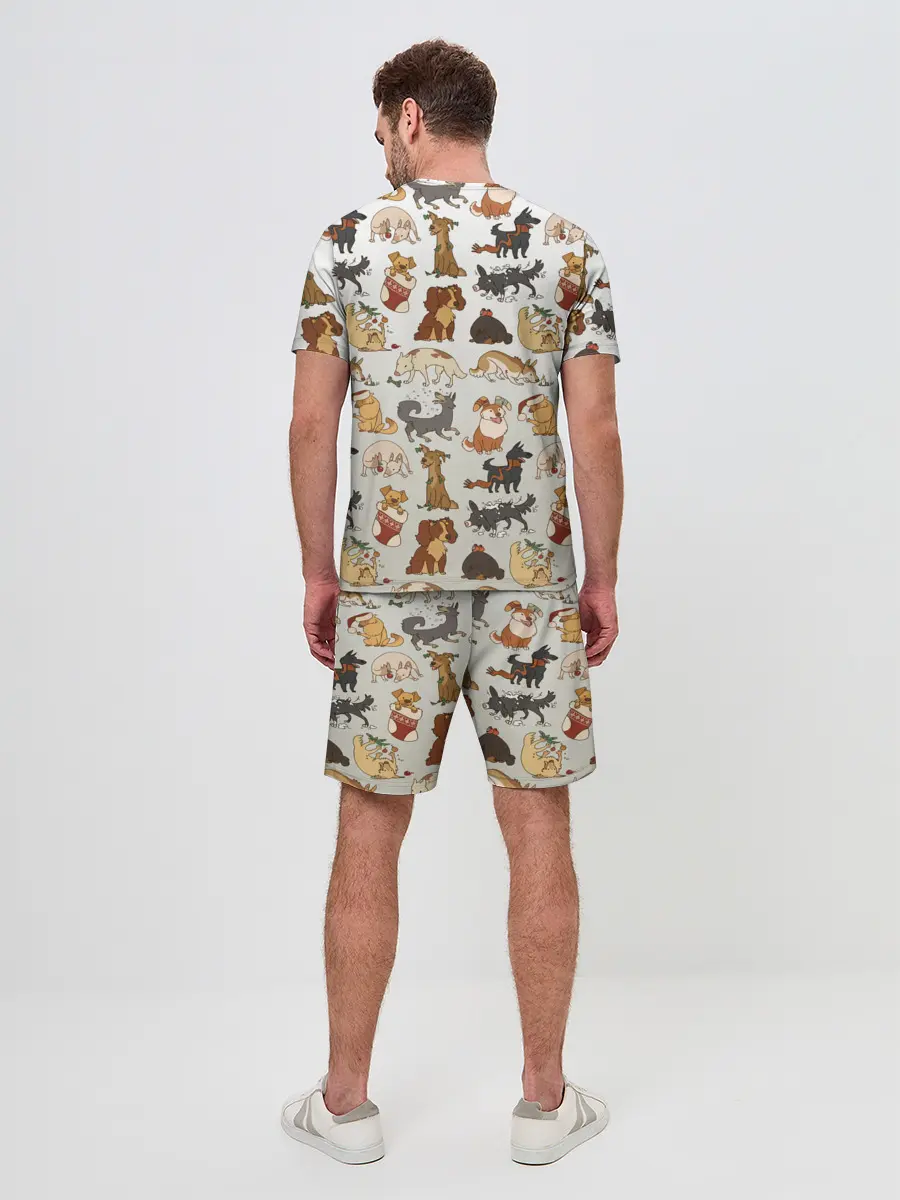 Мужской костюм с шортами / узор песики собачки гав