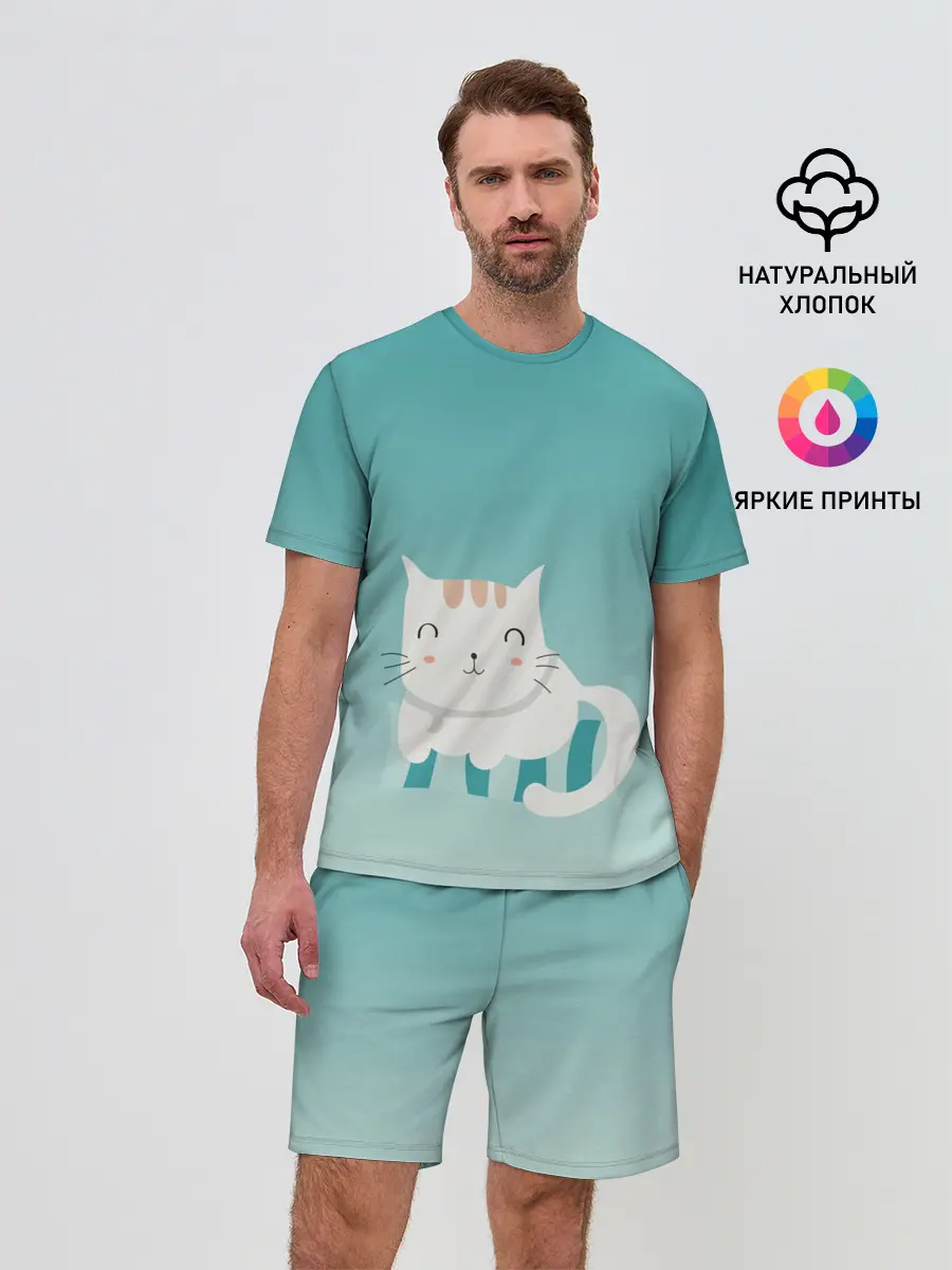 Мужской костюм с шортами / котик на подстилке