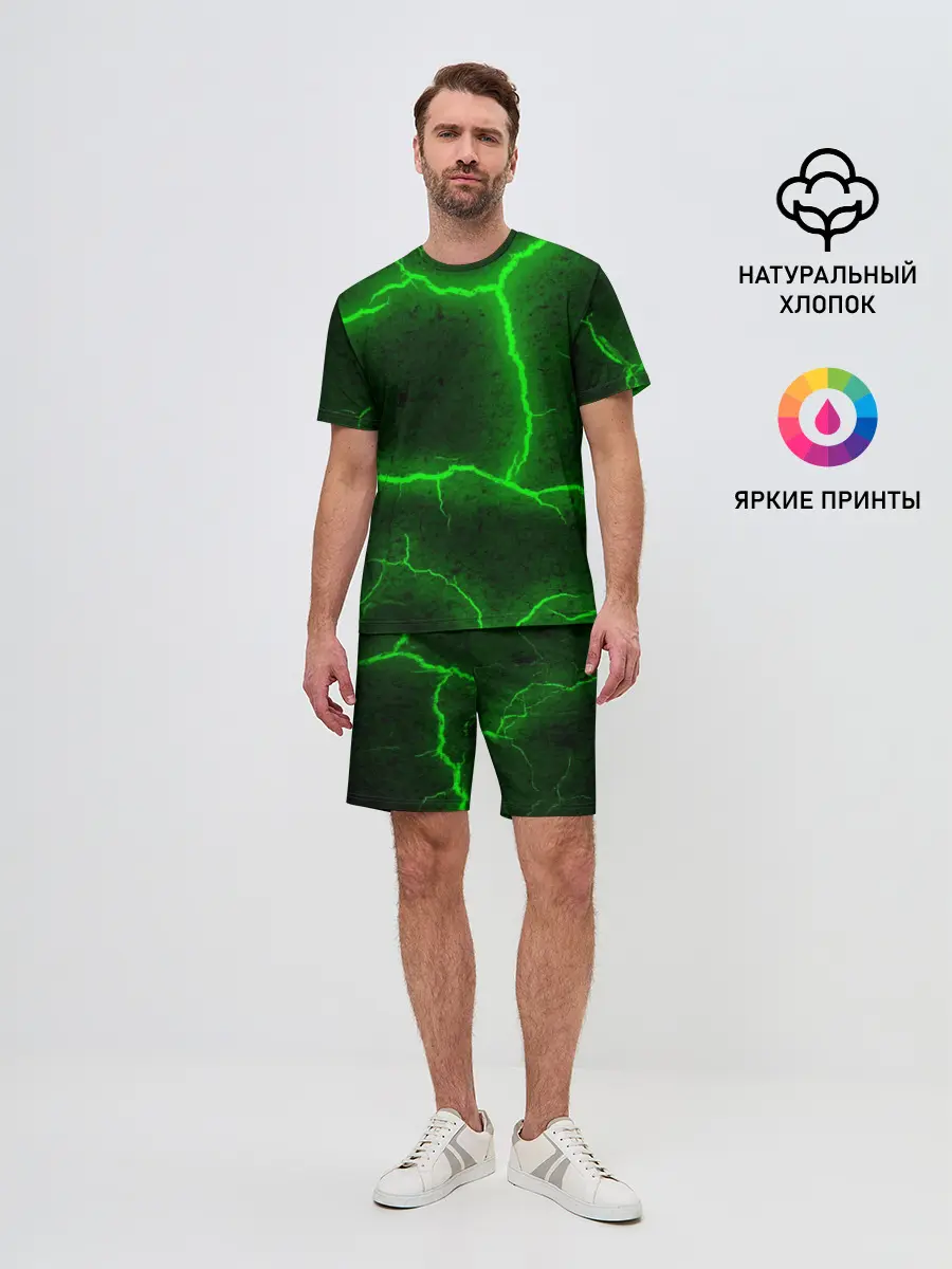 Мужской костюм с шортами / К - 13 зелёная трещина 3D