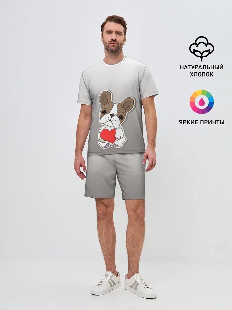 Мужской костюм с шортами / французский бульдог сердечко