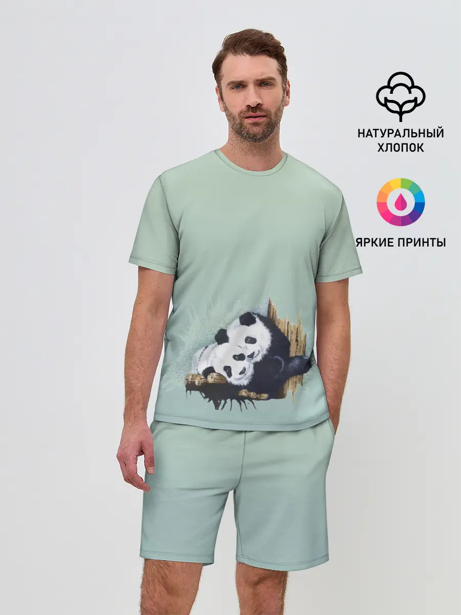 Мужской костюм с шортами / акварельные панды