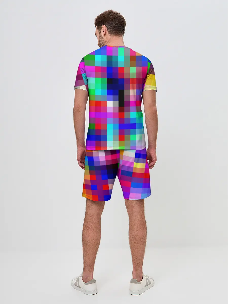 Мужской костюм с шортами / РАЗНОЦВЕТНЫЕ ПИКСЕЛИ / КУБЫ