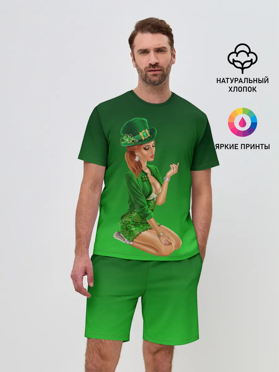 Мужской костюм с шортами / девушка лепрекон в зеленом