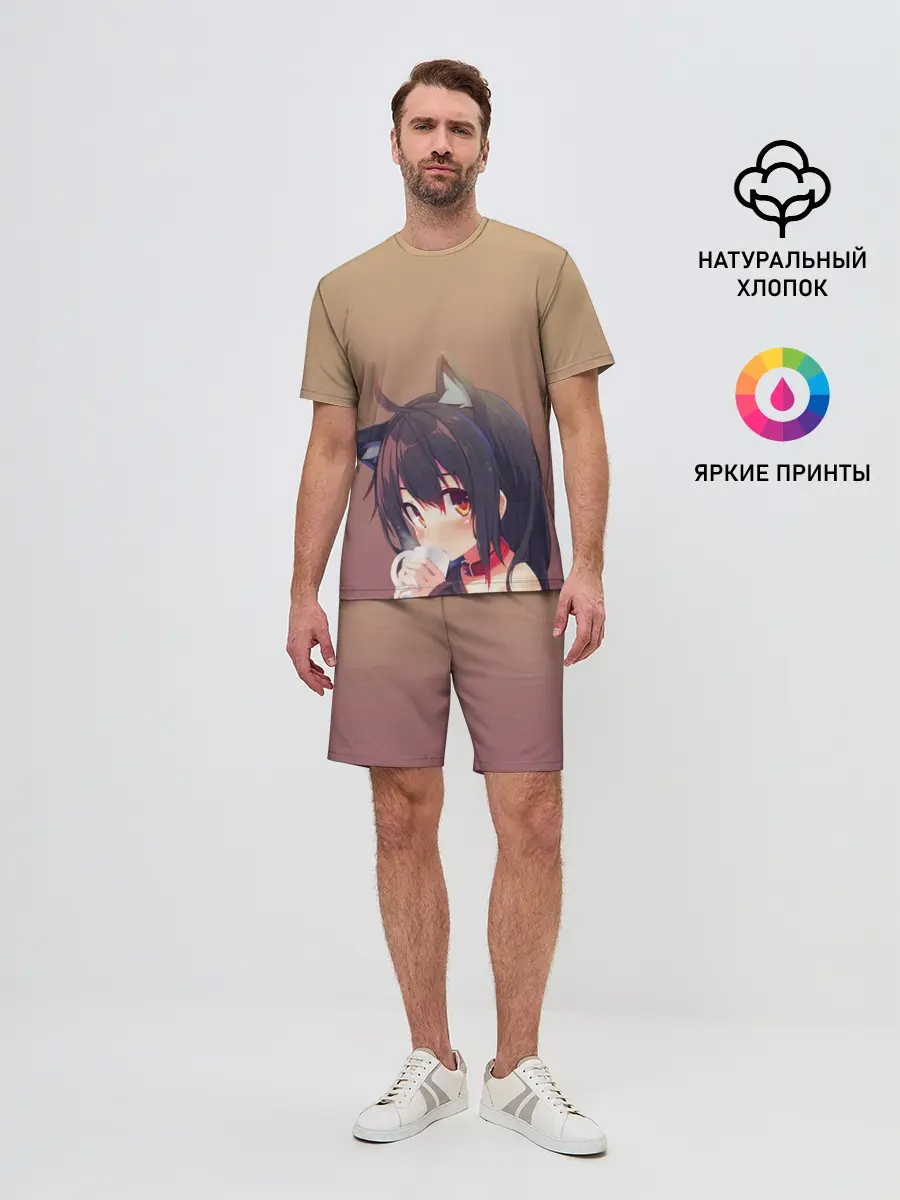 Мужской костюм с шортами / девочка ушки кофе