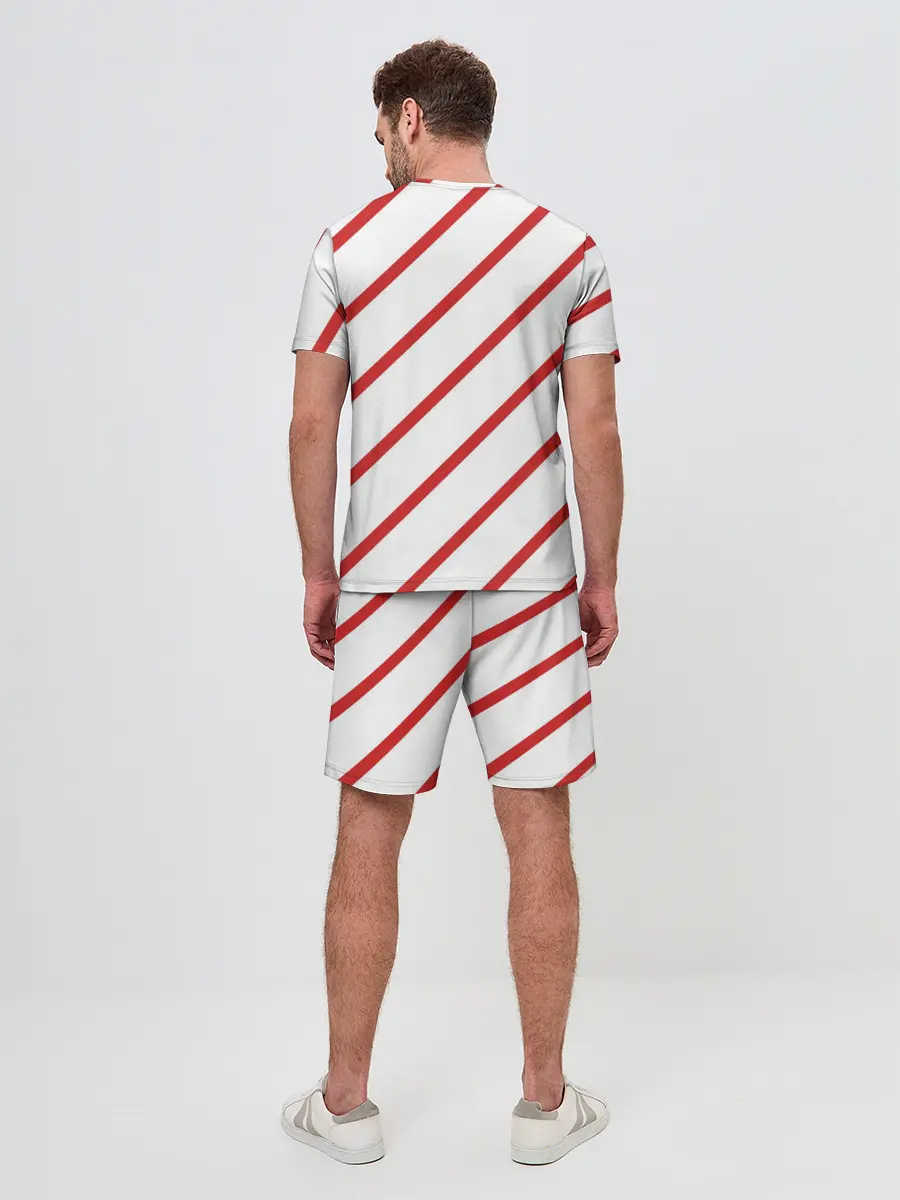 Мужской костюм с шортами / Полосы красные на белом