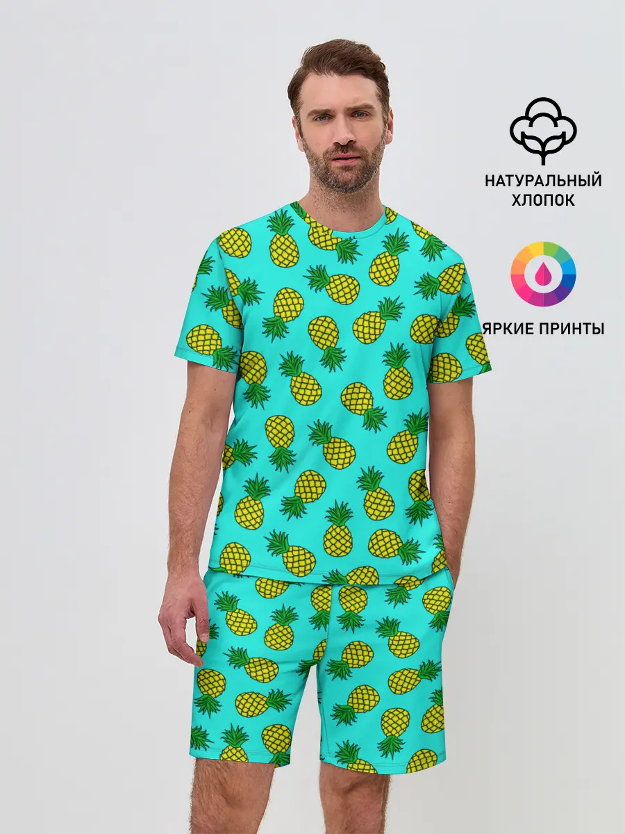 Мужской костюм с шортами / Ананасы аква