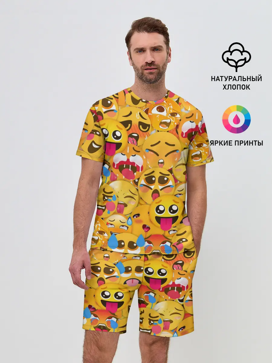 Мужской костюм с шортами / Ахегао эмодзи паттерн