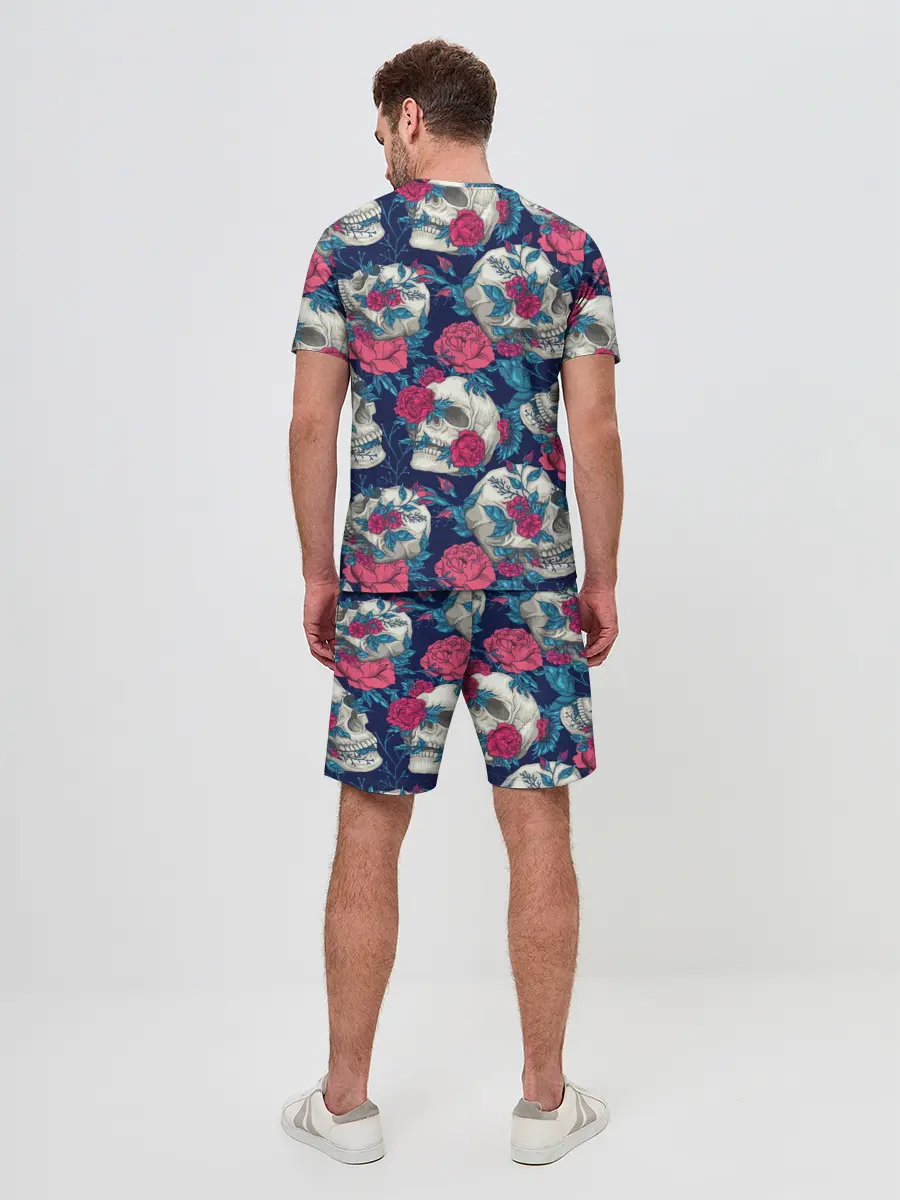 Мужской костюм с шортами / Реалистичные черепа с розами