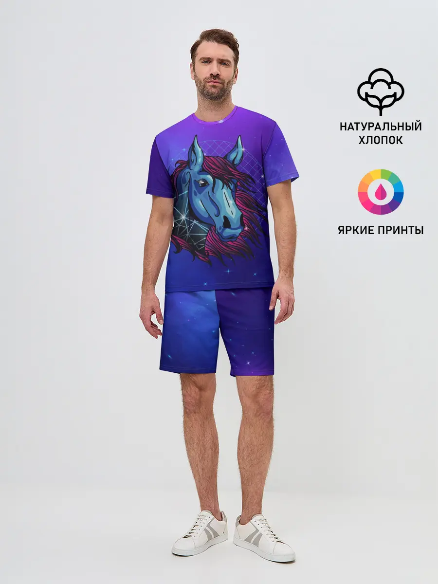 Мужской костюм с шортами / Retrowave Neon Horse