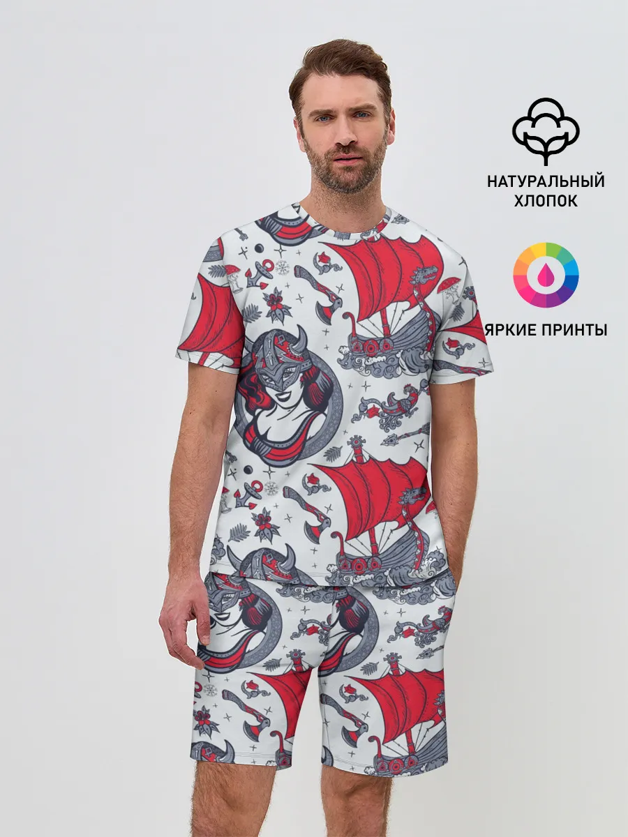 Мужской костюм с шортами / Корабли и девушка викинг