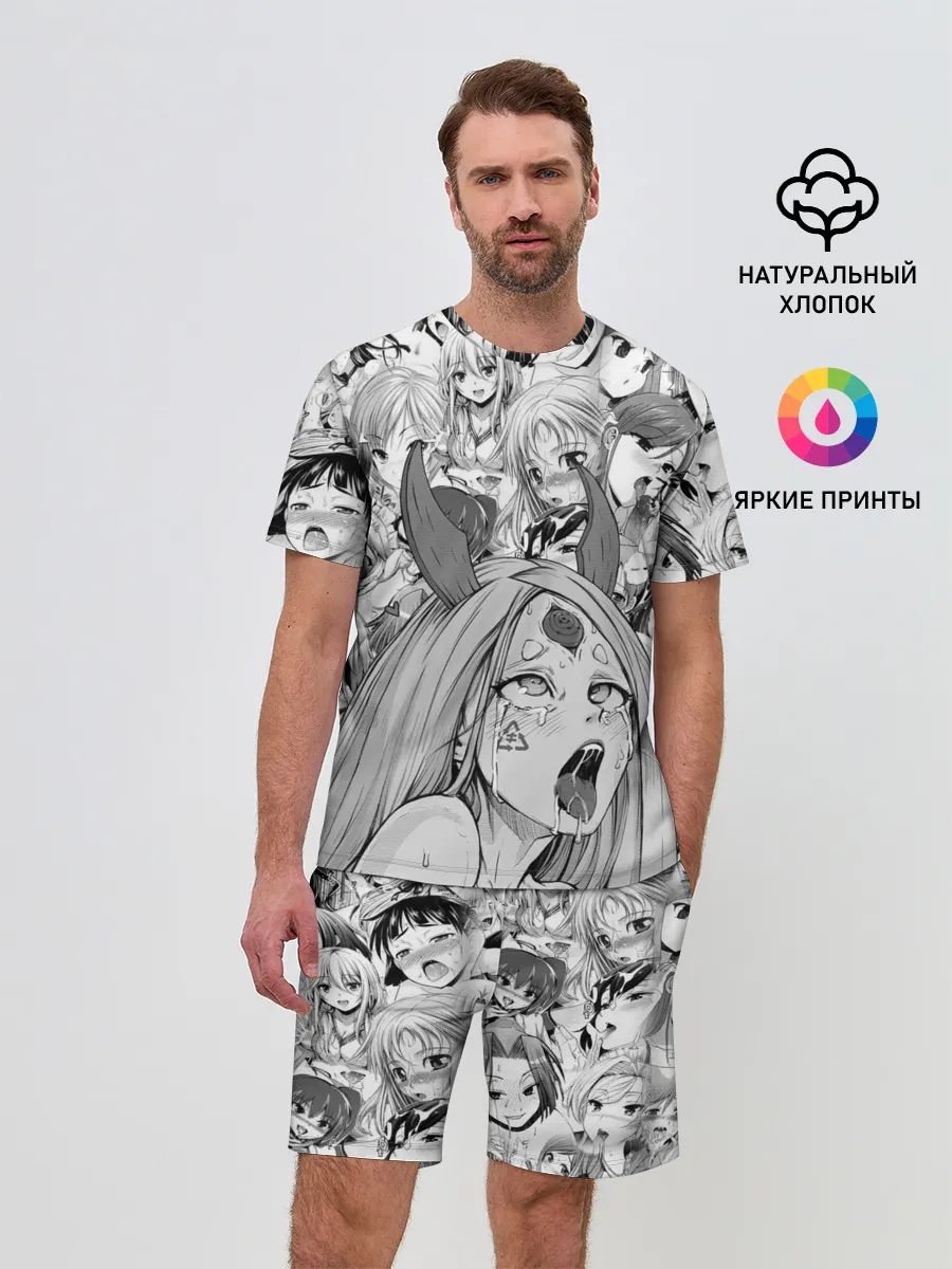 Мужской костюм с шортами / KAGUYA AHEGAO чернобелое / КАГУЯ АХЕГАО